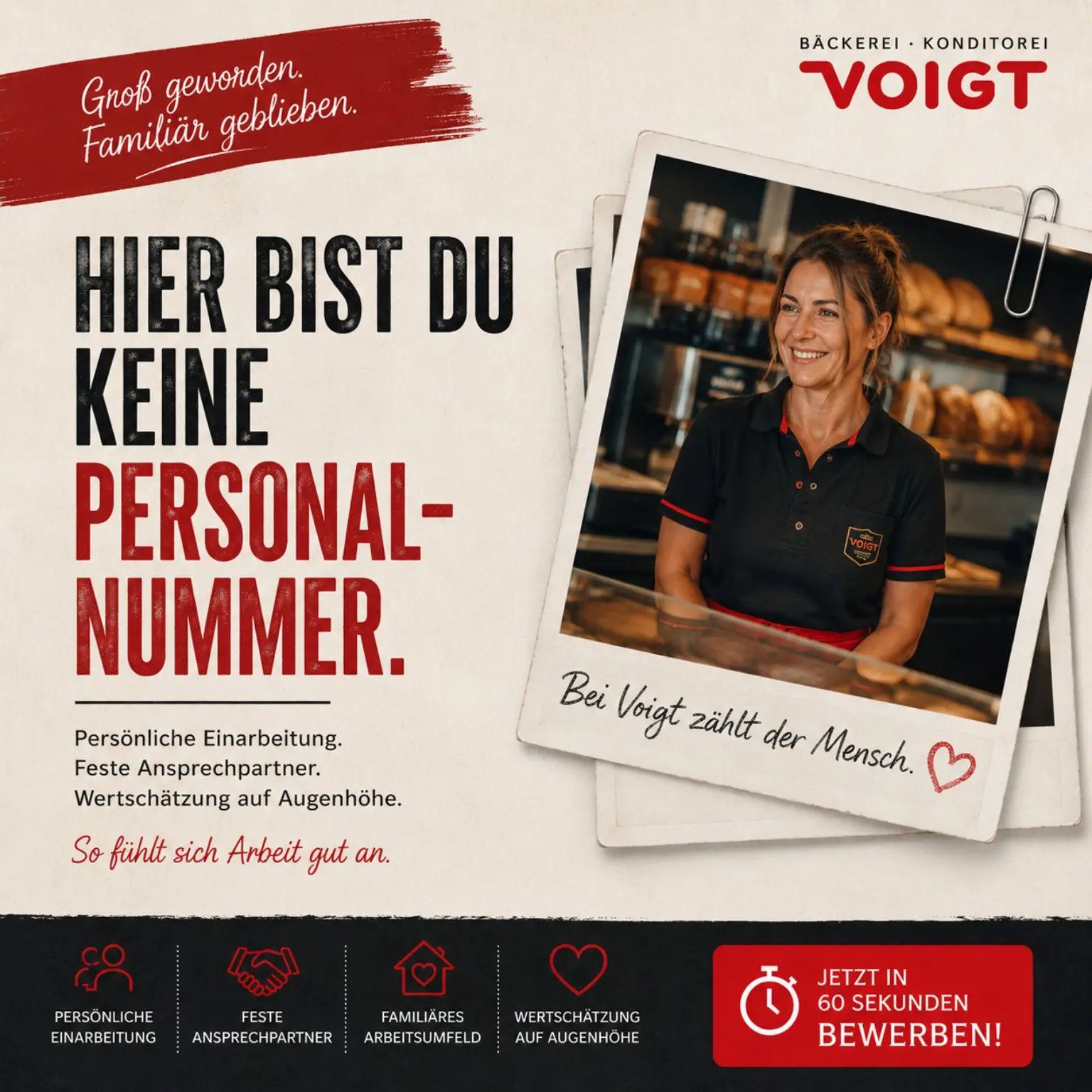 Voigt Arbeitgeberanzeige mit persönlicher Einarbeitung und Wertschätzung