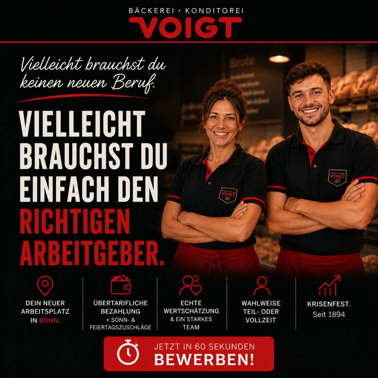 Voigt Werbeanzeige für Verkaufskräfte mit der Botschaft richtiger Arbeitgeber