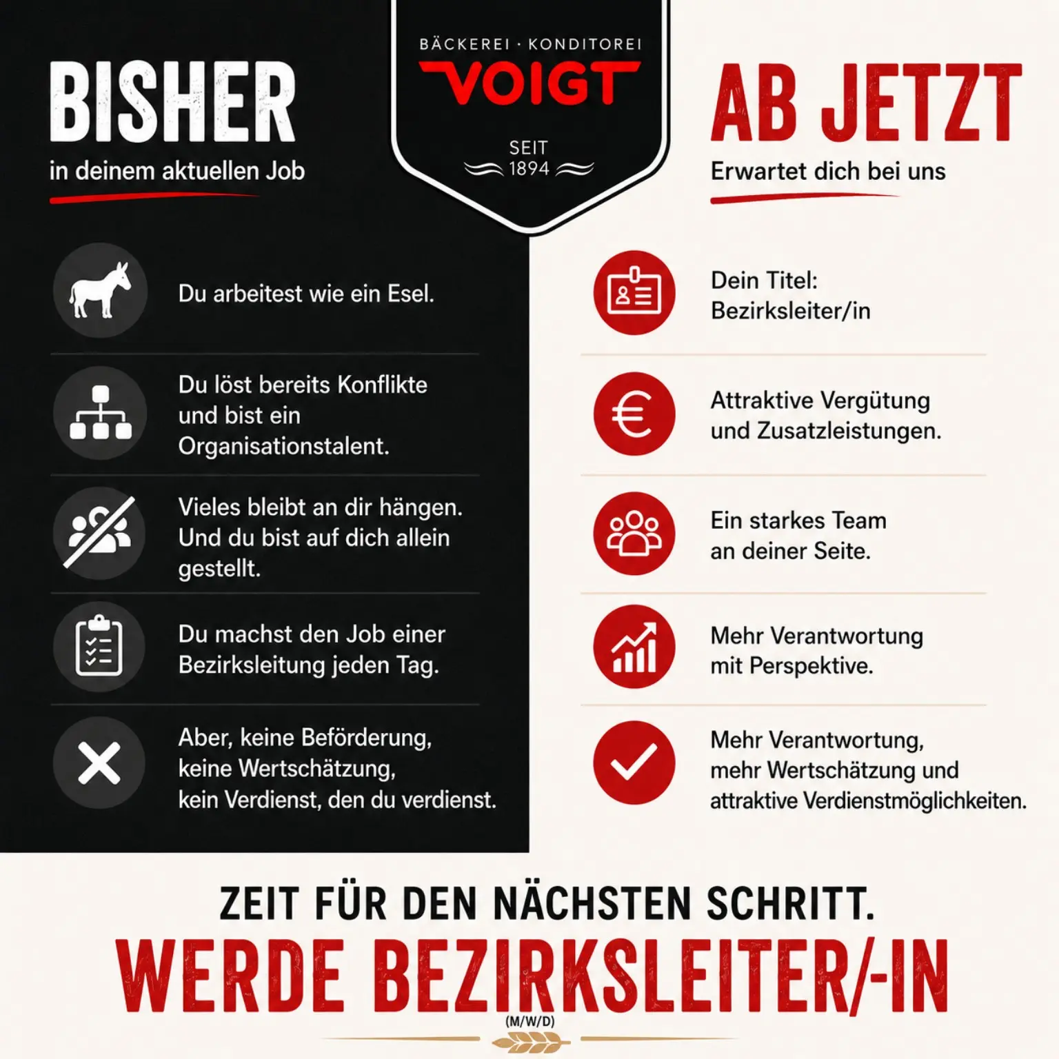 Voigt Vorher-Nachher-Werbeanzeige für Bezirksleiterinnen und Bezirksleiter