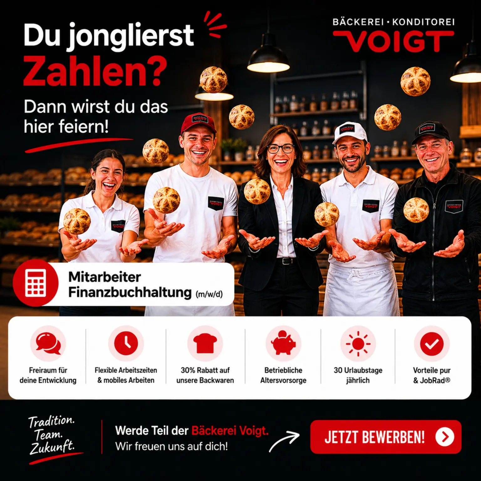 Voigt Werbeanzeige für Finanzbuchhaltung mit der Botschaft Du jonglierst Zahlen