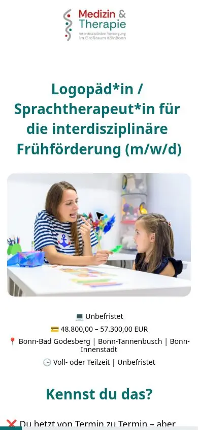 Cookie-freie mobile Ansicht der Jobseite Logopädie & Sprachtherapie