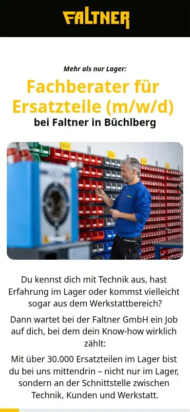 Cookie-freie mobile Ansicht der Jobseite Ersatzteile & Lager