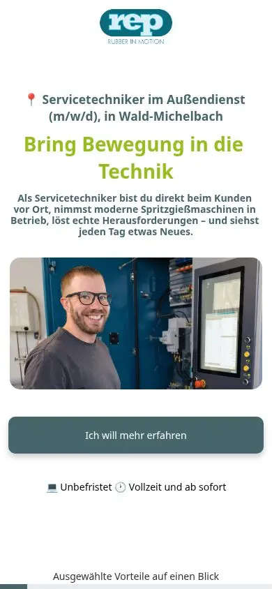 Cookie-freie mobile Ansicht der Jobseite Servicetechnik