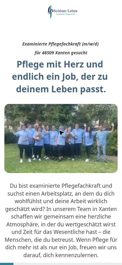 Cookie-freie mobile Ansicht der Jobseite Pflegefachkraft