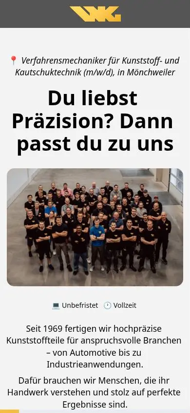 Cookie-freie mobile Ansicht der Jobseite Präzisionsfertigung