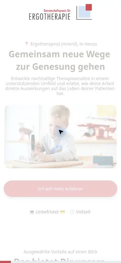 Cookie-freie mobile Ansicht der Jobseite Ergotherapie