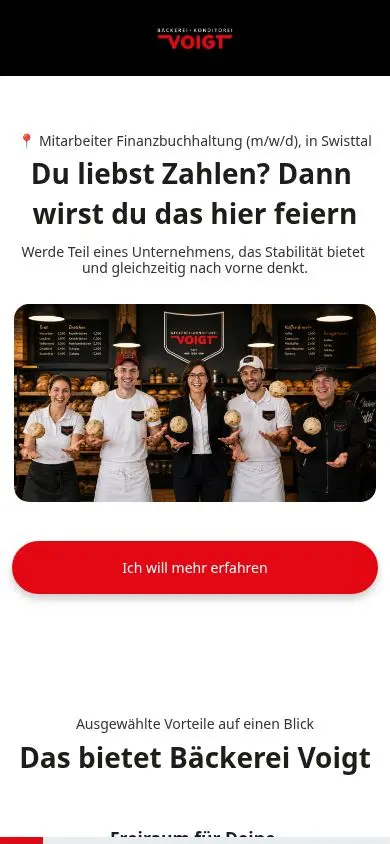 Cookie-freie mobile Ansicht der Jobseite Finanzbuchhaltung
