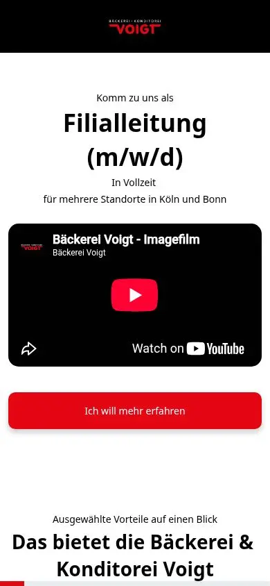 Cookie-freie mobile Ansicht der Jobseite Filialleitung