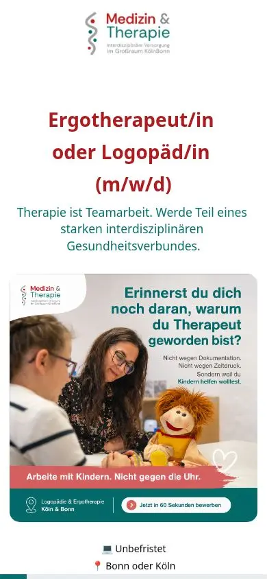 Cookie-freie mobile Ansicht der Jobseite Ergotherapie & Logopädie