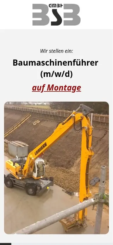 Cookie-freie mobile Ansicht der Jobseite Baumaschinenführung