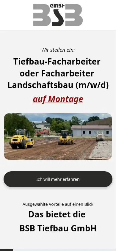 Cookie-freie mobile Ansicht der Jobseite Tiefbau