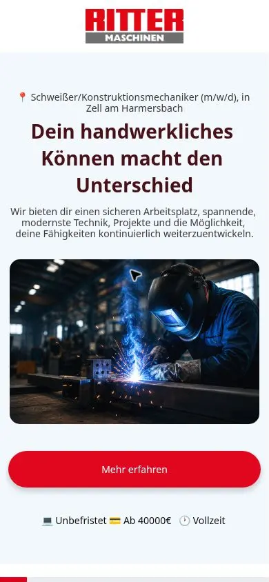 Cookie-freie mobile Ansicht der Jobseite Handwerk & Maschinenbau