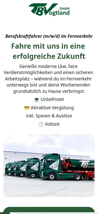 Cookie-freie mobile Ansicht der Jobseite Berufskraftfahrer