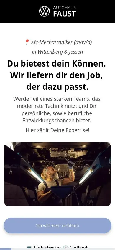 Cookie-freie mobile Ansicht der Jobseite Kfz-Mechatronik