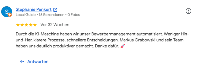 5-Sterne-Google-Bewertung von Stephanie Renkert über das Bewerbermanagement